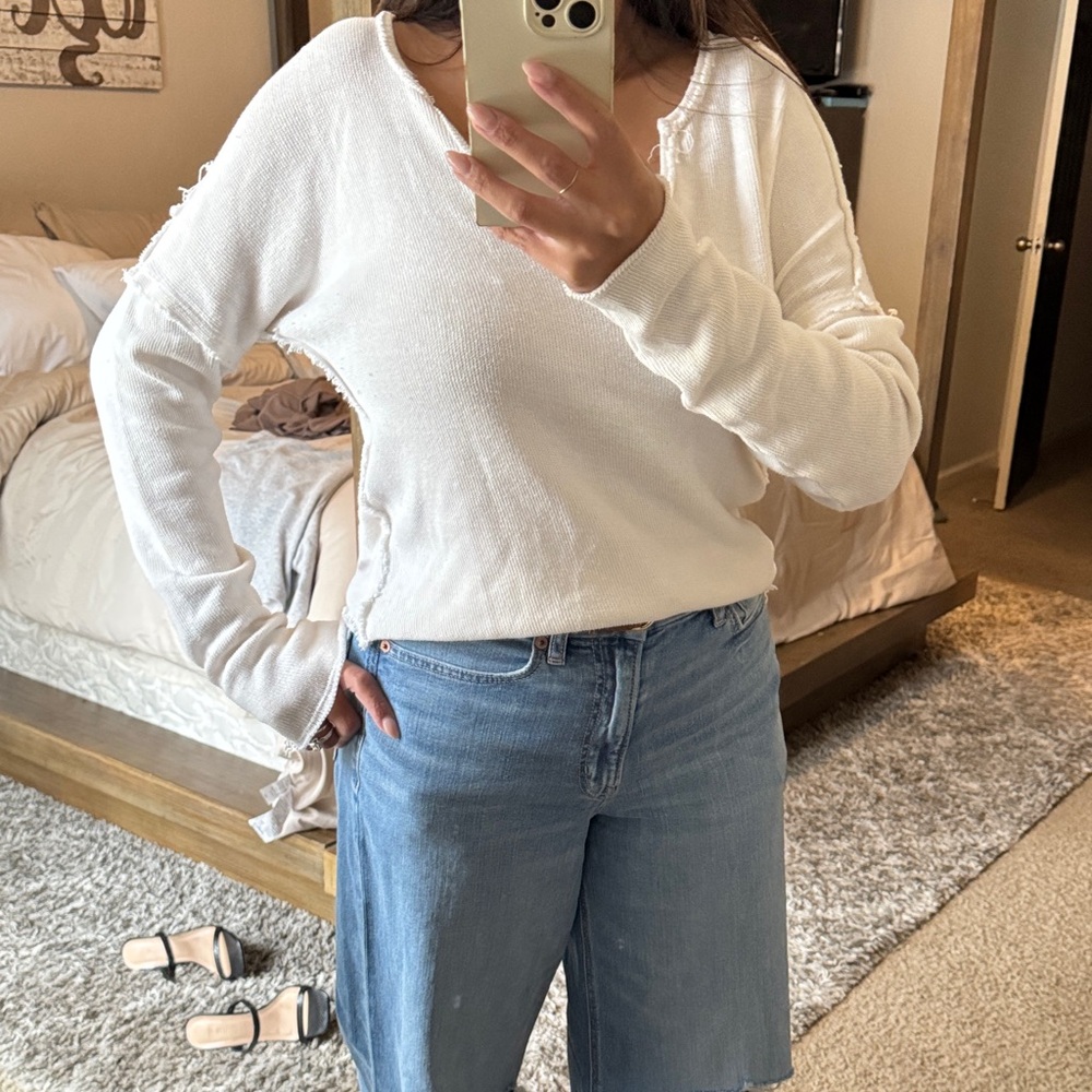 We The Free Cream Distressed Blouse